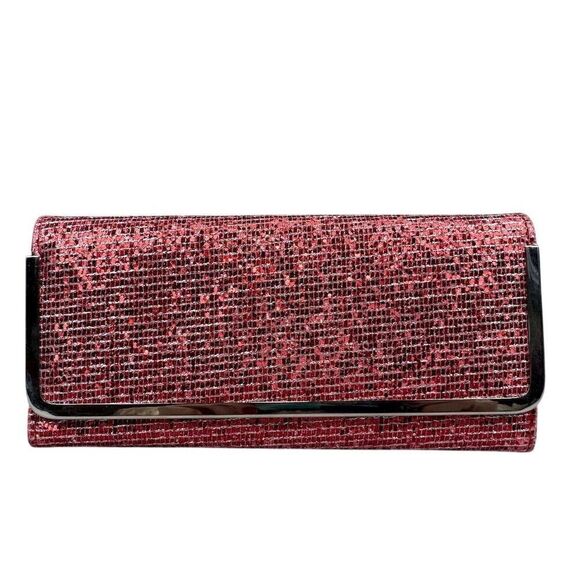 Red Glitter Trifold Wallet Clutch Evening Party Wedding - Picture 1 of 8
